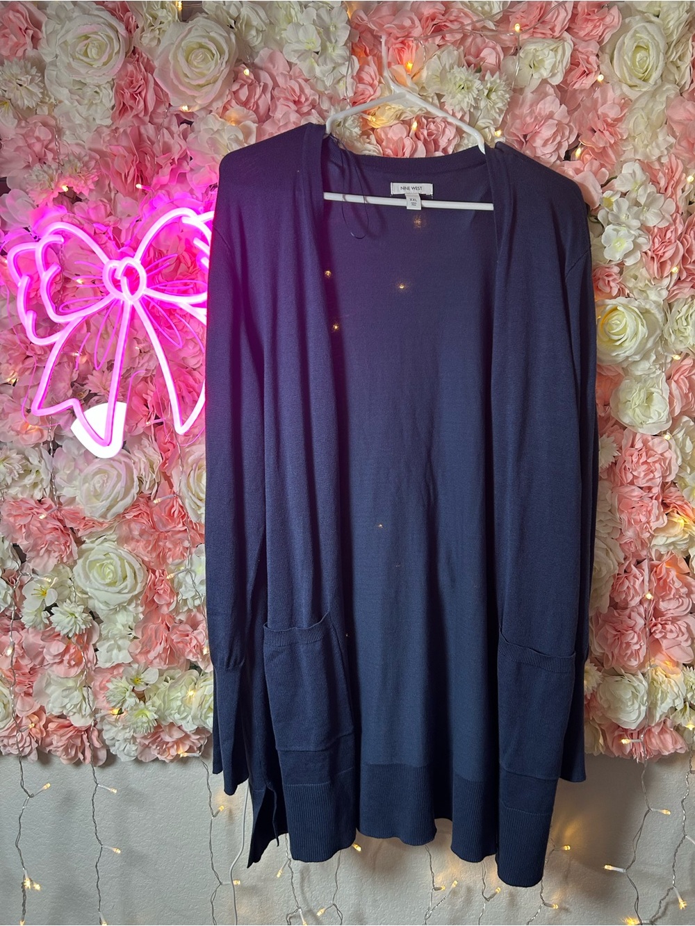 Eileen Fisher Navy Open Front Longline Cardigan
